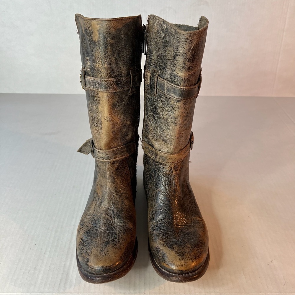 Bed Stu Distressed Metallic Brown Mid-Calf Combat Boots - Picture 3 of 13
